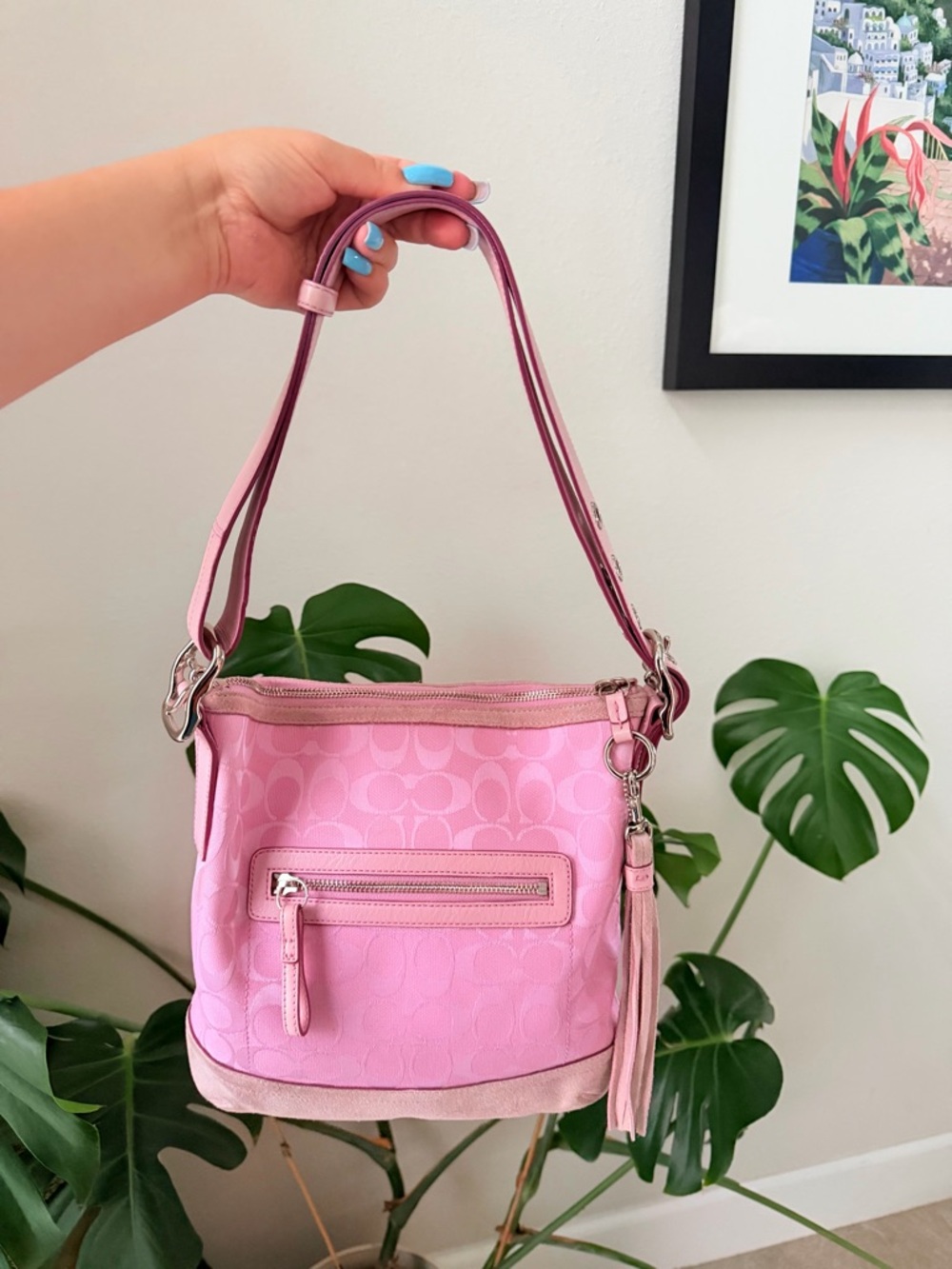 Vintage Coach Cherry Blossom Pink Signature Soho Crossbody Bag Hampton Slim